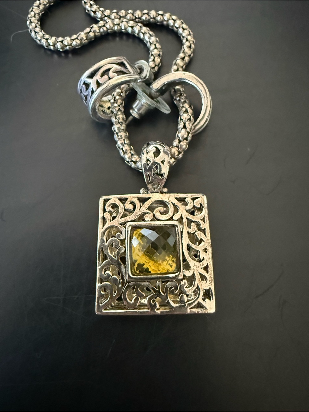 Cookie Lee Vintage Silver-Tone Filigree Pendant Necklace w/ matching earrings